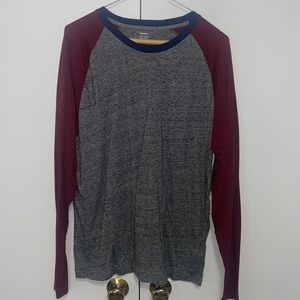 GREY, MAROON AND BLUE LONG SLEEVE SHIRT